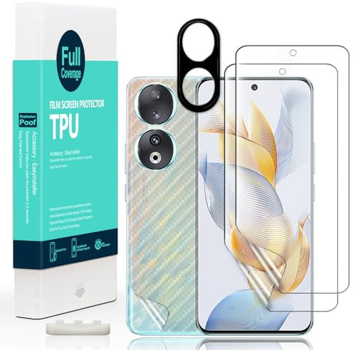 Ibywind Protector de pantalla para Honor 90 5G (6.7),con 2 piezas de película de TPU flexible,1 pieza de protector de lente de cámara,1 pieza de película de fibra de carbono trasera