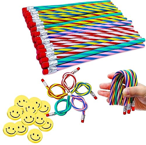 24 Stück Biegebleistifte mit Radiergummi Set, 12 St Bunt biegsame Bleistifte und 12 St Radiergummis,Gastgeschenk Zauberstift und Radiergummi für Kinder,Party,Weihnachten Geschenk,Belohnende Geschenke