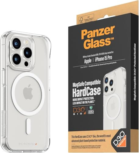 PanzerGlass™ HardCase con D3O® Bio e MagSafe per Apple iPhone 15 Pro - Protezione senza compromessi, cover posteriore antishock con cornice ammortizzante