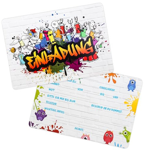 Aitsite 12x Einladungskarten Kindergeburtstag - Monster Doodle Design Geburtstagsfeier Kinderparty Einladungskarte - Mädchen Jungen Kinder Eintritt Einschulung und Geburtstagseinladungen