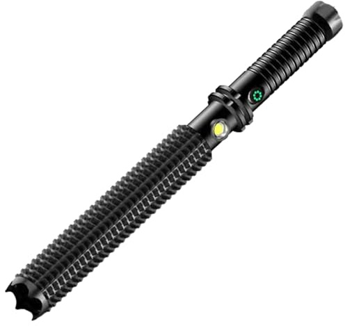 Cymwer Waterproof Emergency Flashlight USB Rechargeable Telescopic Wolf Tooth Wand Portable LED Flashlight Charger Included 1200mAh Battery for Security Patrol Broken Window for Self Defense
