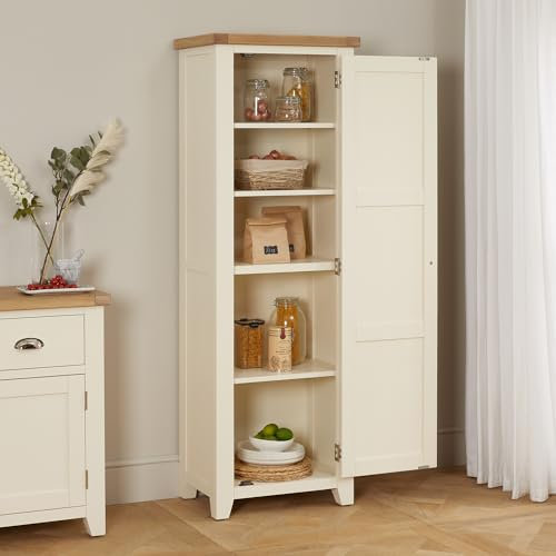 The Furniture Market Cheshire Cream Painted Single Door Shaker Cupboard with Adjustable Shelves, Limed Oak Top, Stylish Chrome Handles - Kitchen, Living Room and Bedroom - H 1800mm x W 610mm x D 410mm