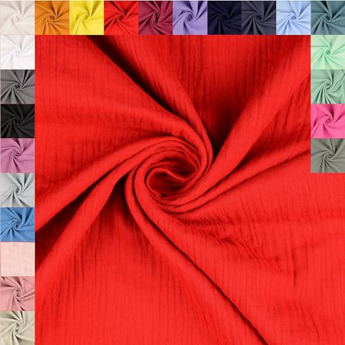 fingsi Musselin Baumwollstoff Webware Meterware Coupon (rot, 0,5m) (5019) + 23 weitere Farben