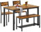 SogesPower Conjunto de Mesa y Sillas de Comedor, con 1 Mesa, 2 Sillas y 1 Banco, Juego de Mesa de Comedor para 4 Personas, Adecuado para Cocina, Comedor, Vintage