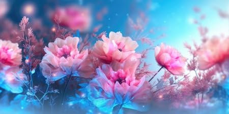 Acryl-Bild 100 x 50 cm: Wunderschönes abstraktes rosa-blaues Pastell-Nachtfoto-Blumenmuster-Hintergrundbanner. schöne generative KI AIG32 (210713421)