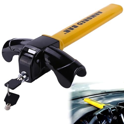 Candado de volante para coche, antirrobo para coche, bloqueo de volante universal con 2 llaves, inmovilizador para coches, caravanas, furgonetas (amarillo)