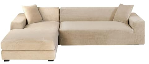 GUYIRT Couch Überwurf L Form Kratzfest Katzen, L Förmiger Sofabezug, Sofa Überzug Ecksofa Samt, Sofabezug Ecksofa L Form Stretch, Waschbar (beige,2+2 Sitzer)