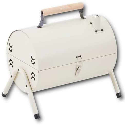 HOOZ Klappbarer Edelstahl Holzkohlegrill mit Deckel weiß - mobiler Holzkohle Klappgrill perfekt für Barbecue, Camping, Picknick und Festival - für Holzkohle und Briketts - Outdoor Kohlegrill Smoker