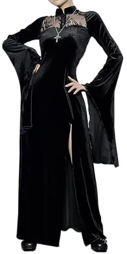 YAOHUOLE Halloween Costumes For Women Addams Family Dress Sexy Vampire Costume Black Gothci Dress Witch Costume Black M