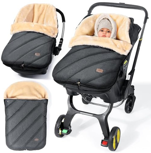 Orzbow Fußsack Babyschale Winter, Einstellbar Babyschale Decke für Baby mit Reißverschluss, Warme Einschlagdecke Babyschale mit Lammfellimitat, Wasserdichter Sydney Spinning Gewebe, Dunkelgrau