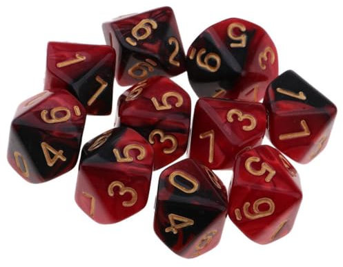 Yourandoll 10 STÜCKE Polyedrische Würfel D10 Würfel Dice Spielwürfel 10-seitig Würfel for DND RPG Brettspiel Kartenspiel (Rot Schwarz)