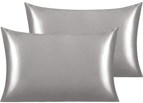 NTBAY 2 Stück 50x75 cm Seidensatin-Kissenbezüge, Satin-Kissenbezug für Haar und Haut mit Hotelverschluss, Dunkelgrau