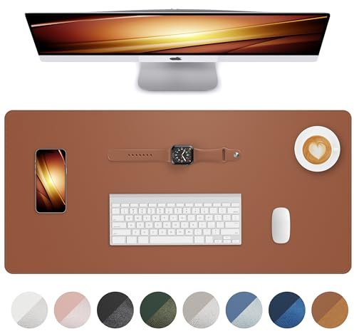 AFIING Schreibtischunterlage aus PU Leder, Große Mausmatte, Rutschfest & Wasserdicht, Tischunterlage für Büro, Homeoffice und Studium (60 x 35 cm, Braun)
