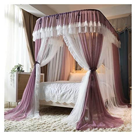 Generisch Copriletto, zanzariera, baldacchino, zanzariera per camera da letto, letto da 1,5 m/5 piedi, letto matrimoniale a forma di U, in rete