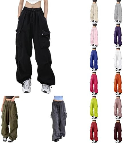 Générique Pantalon cargo baggy pour femme, streetwear, hip-hop, pantalon de jogging avec cordon de serrage, décontracté, ample, jambes larges, pantalon de survêtement amincissant y2k (Noir, XL)