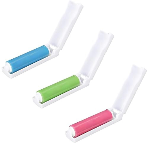 3-in-1 Mini Lint Roller - Washable, Reusable, Foldable Stick It Roller with Cover - Handheld Pet Hair Remover for Carpets, Sofa, Clothes, Furniture, Cars