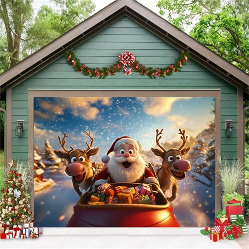 Weihnachten Garagentor Abdeckung, Garage Buddy-Weihnachten Garagentor Banner, Snow Buddy Urlaub Weihnachten Garagentor Dekorationen, Xmas Home Yard Hintergründe für die Fotografie,B,7*8FT