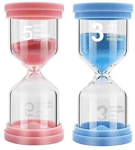 Timer a clessidra per bambini, timer in vetro, spazzolino da denti, orologio da 3 minuti e 5 minuti, set con clessidra, giochi in classe, cucina, ufficio, tea