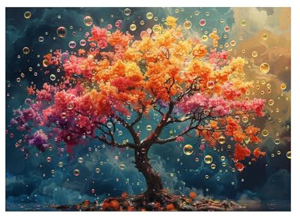 TZKRWRH Arbre de vie coloré en bois Impression sur toile, (Arbre de vie abstrait style 63) Affiche Murale Abstrait Image sur Toile Tableau Salon Chambre Décorations - 50x70cm Sans cadre