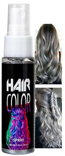 Haarspray Farbe, Temporäre Haarfarbe Spray Grau, Farbiges Haarfarbe Grey, Haarfarbe Auswaschbar, Hair Color Spray, Schnelle Haarfärbung, Haar Colorationen für Karneval, Halloween, Cosplay, Party