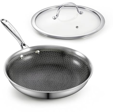 Cooks Standard Hybrid-Antihaft-Pfanne, 20,3 cm Bratpfanne, mehrlagig verkleidete Edelstahl-Bratpfanne mit Deckel aus gehärtetem Glas, ofenfest, kompatibel mit allen Herdarten