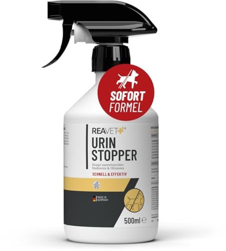 ReaVET Urin Stop für Hunde & Katzen 500ml I Mildes Hundeabwehrspray & Katzenabwehrspray I Nicht färbend I Urin Entferner I Hundeschreck gegen Markieren I Anti Kratz Spray Möbel, Innen- & Außen