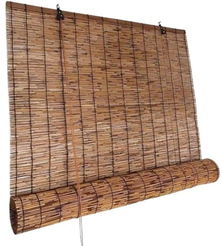 LGHSWDQ Outdoor Bambusrollo Wetterfest, 100 115 120 135 140 150 160 cm Breite Sonnenschutz Schilf Vorhang für Innen Außen, Llichtfilter Bambus jalousine, Retro Seitenzugrollo(W142cm x H160cm)