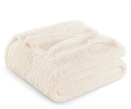 Exclusivo Mezcla Kuscheldecke Fleecedecke für Sofa, Weiche, Warme und Flauschige Decke Sofadecke Wohndecke für Ganzjahreszeit, 220 x 240 cm, Elfenbein