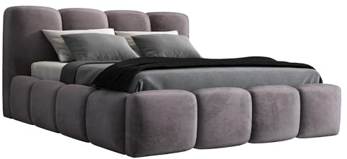 A&J MöbelLand Polsterbett 120x200 mit Bettkasten und Lattenrost – DONA-OM, Bett mit Stauraum in Grau ohne Matratze