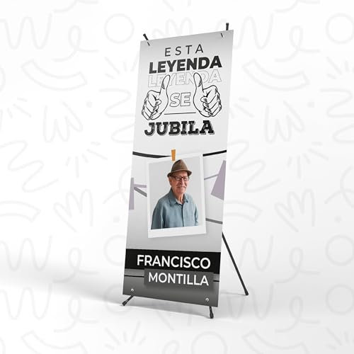 Jubilacion Decoracion - Photocall Personalizado con Foto y Nombre - Pancarta Personalizada Feliz Jubilación Mujer o Hombre con Estructura, con Medida 70x180cm - Regalo para Jubilado (Diseño Clásico)
