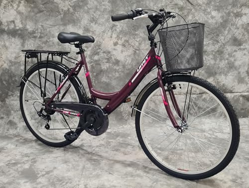Generisch 24 Zoll Damencityrad SAFIRO 21-Gang Kettenschaltung, Gepäckträger und Korb NEU 2408-LILA Bitte BEACHTEN AB 135 cm KÖPERGRÖSSE GEEIGNET !!!!!!!