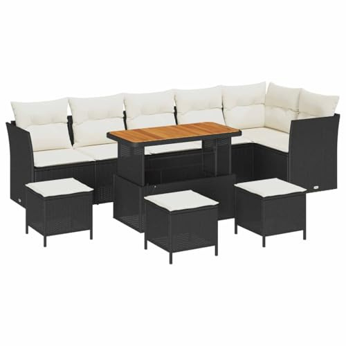 vidaXL Garten-Sofa-Set 10 pcs Schwarz und Creme 110 x 55 x 71 cm, Modulares Garten- und Terrassenmöbelset, UV-beständig, Bequeme Außenbestuhlung, wetterfestes Sofa, stylishe Dekoration