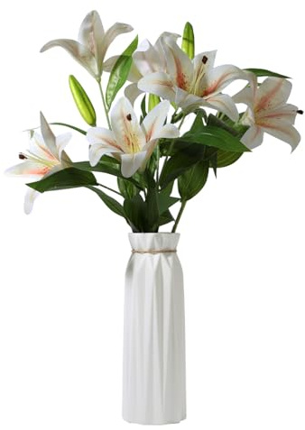 ABCDipper Künstliche Lilie Blumen Indoor Fake Home Dekorationen Lilien 60cm Langen Stiel Faux Bouquet für Tische Hochzeit Party