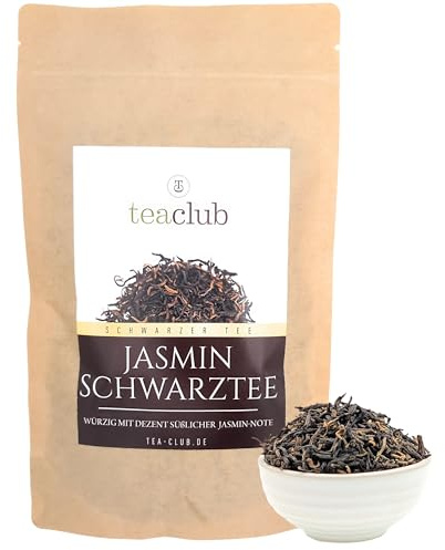 TeaClub Thé Noir au Jasmin en Vrac 100g – aux Vraies Fleurs | Thé noir aromatique-floral, naturellement parfumé aux vraies fleurs de jasmin, thé premium pour amateurs