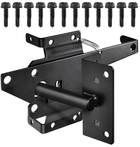 SPEEDWOX Self Locking Gate Latch Heavy Duty Post Mount Automatic Gravity Lever Auto-Locking Gate Locks with Mounting Screws Carbon Steel for Vinyl Fence Pool Door Garden Outdoor Baby Door