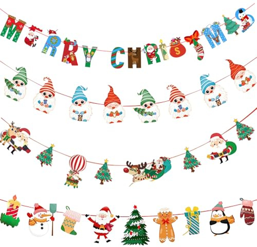 KASESSS 4 Piezas Guirnalda de Navidad Merry Christmas, Navidad Banner Decoración de Papel, Brillante Colorido Colgante de Navidads para Fiesta de Navidads Hogar Pared Puerta Chimenea Árbol Ventana