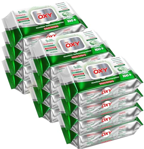 Mr. OXY Maxima Allzweck-Reinigungstücher Streifenfrei, Fettlösend, Schnell Trocknend, Duft nach Weißer Seife – Mit Weißem Essig & Natron – Ohne Nachspülen, Einfache Reinigung (Pack of 12)