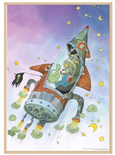 BUCHPOSTER Poster Astronauten-Olchi – Die Olchis im Weltall – Kinderzimmer Poster Weltraum – Illustration von Erhard Dietl – Geschenk für Olchi-Fans (45x60)