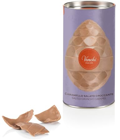 Venchi - Œuf au Chocolat, Caramel et Toffee Salé,150 Gr, avec Éclats Croustillants, Sans Gluten, avec Surprise, Collection de Pâques Venchi, Idée Cadeau
