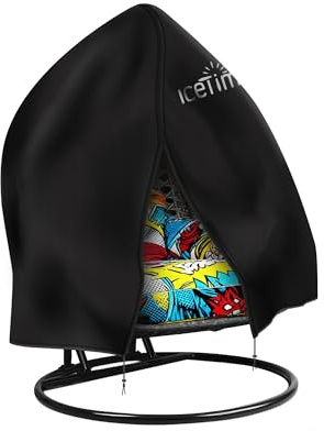 Icetimer Upgraded Double Egg Chair Cover Waterproof 230x200cm | Windproof, 2 seater Heavy Duty Large Patio Hanging Swing Seat Cover With Zipper, Black