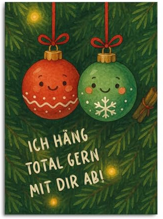 Nastami Weihnachtskarte lustig Postkarte Weihnachten Weihnachtskarten (KUGELN Häng gern mit dir ab)