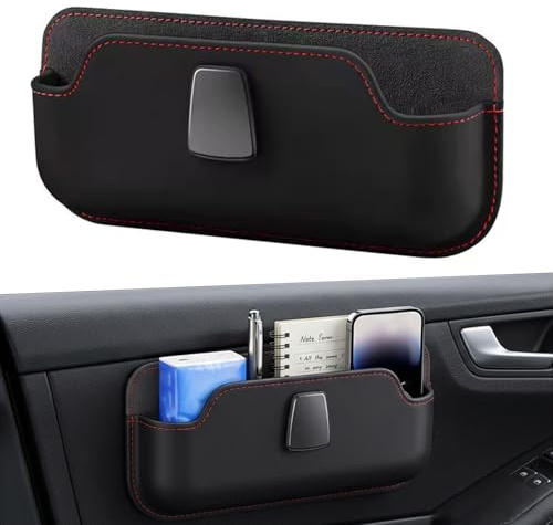 duozoanz Auto Organizer Mittelkonsole, Mittelkonsole Organizer Auto, Car Organizer, Seitentasche mit Klettverschluss für Handy Brille Karten, autos Aufbewahrung für Sitze, Schwarz 18,5x8,7x3 cm