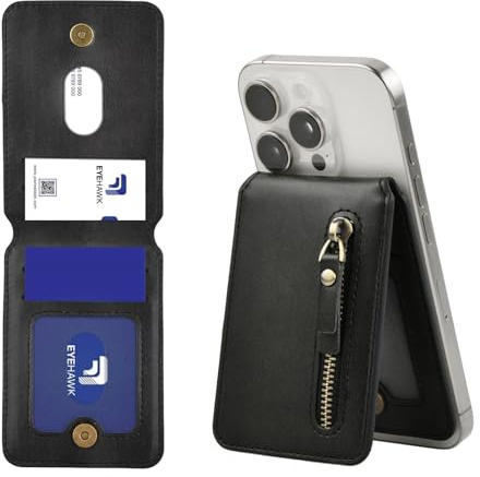 Merzio Magnetic Wallet with Zipper Coin Pocket for iPhone 16 15 14 13 12 Pro Max Plus, RFID Blocking Card Holder Stand, for MagSafe Compatible Phone Wallet Case, Vegan Leather
