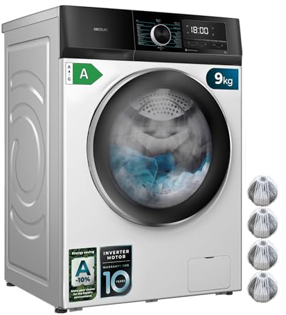 Cecotec Lavadora 9 Kg Carga Frontal Bolero Dresscode 9500 Inverter A HairCatch Kit 1900W, 1400 rpm, Motor Inverter Plus, Bajo Consumo, 16 Programas, SteamMax, Delay Start, Blanco