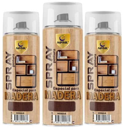 SPSIL Pintura Madera Wengue 400ml(pack of 3) para Madera Barniz Spray, Aerosol Especial, Ideal para Renovación de Muebles y Superficies de Madera