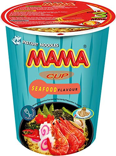 MAMA Instant-Cup-Nudeln Meeresfrüchte – Instantnudelsuppe orientalischer Art – Authentisch thailändisch kochen – Enthält Gabel – 8 X 70 g
