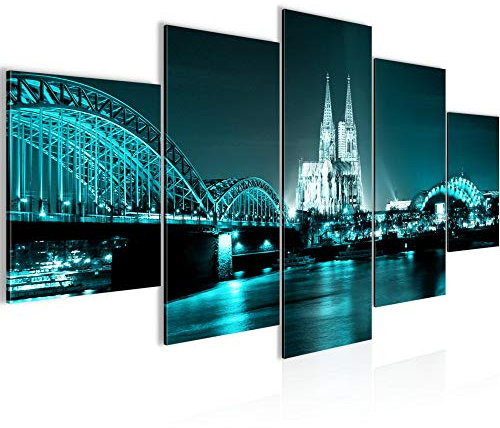 Runa Art Bild Wohnzimmer Schlafzimmer Köln 5 Teilig Stadt Brücke Türkis Wandbilder auf Vlies Leinwand 602653b