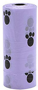 Kofun rollos Pet Poop Bolsas Impresi¨®n de caca residuos bolsas de basura biodegradable limpieza, Morado, 1 pack