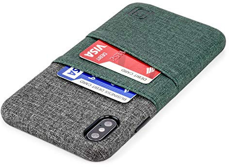 Dockem iPhone Xs Max Wallet Case: Built-in Metal Plate for Magnetic Mounting & 2 Card Slots (6.5 Luxe M2 Synthetic Leather, Green & Grey)