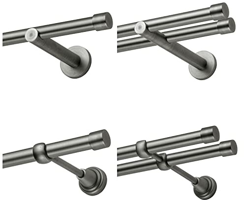 MDEKOR Gardinenstange 140 cm 1-läufig | Vorhangstange für die Wandmontage Silber Grau aus Metall | Gardinenstangenset Ø 19mm | Endkappe